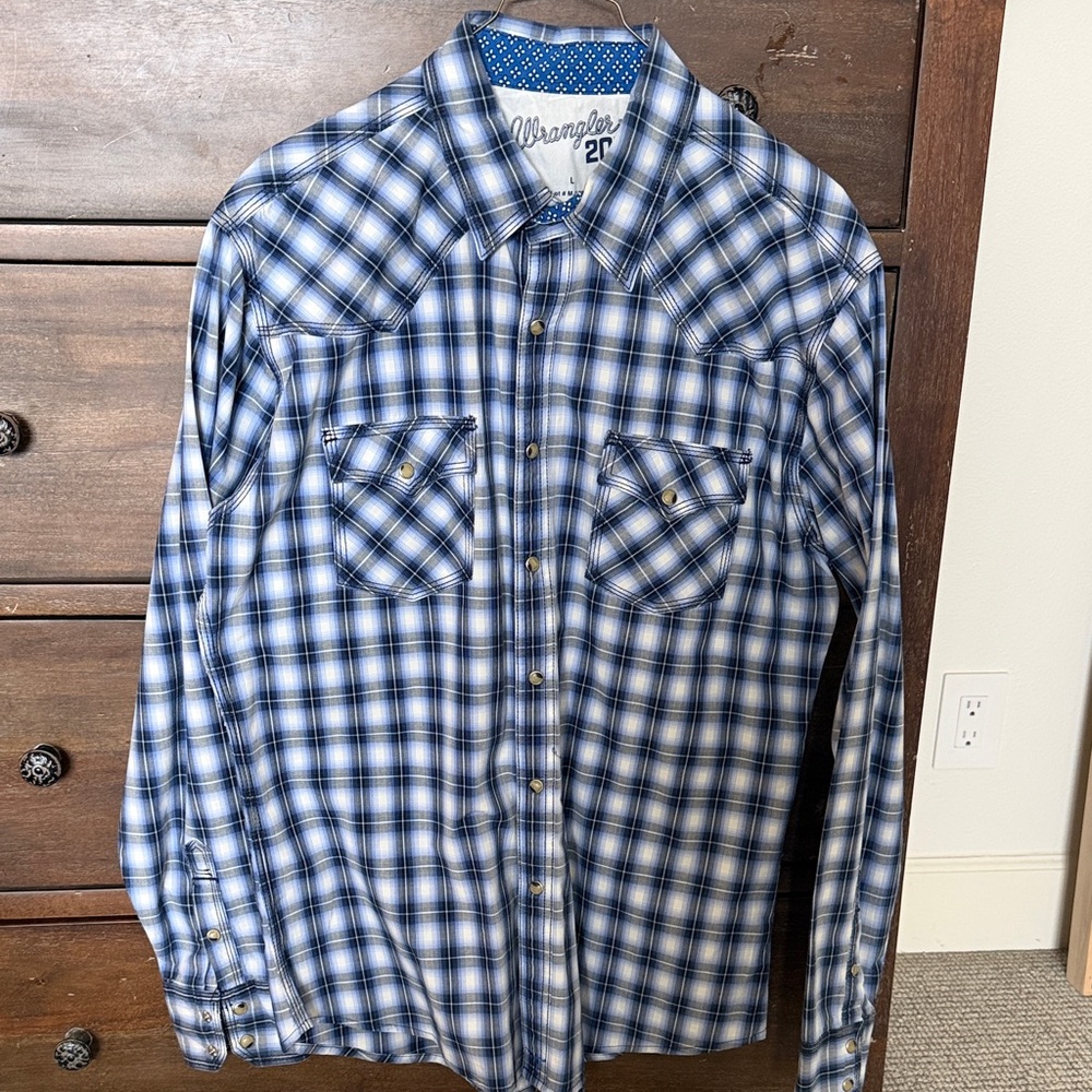 Wrangler 20x Men's Blue Checkered Western Shirt Size L